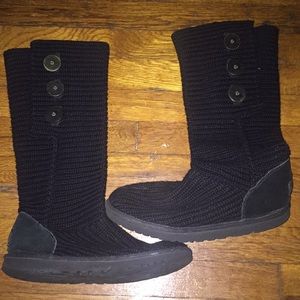 Ugg cardy crochet boots black Sz 9 pull on high